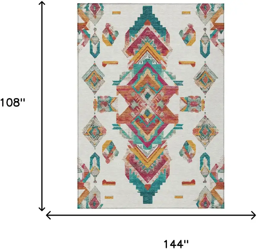 Ivory And Coral Tribal Washable Indoor Outdoor Area Rug Photo 9