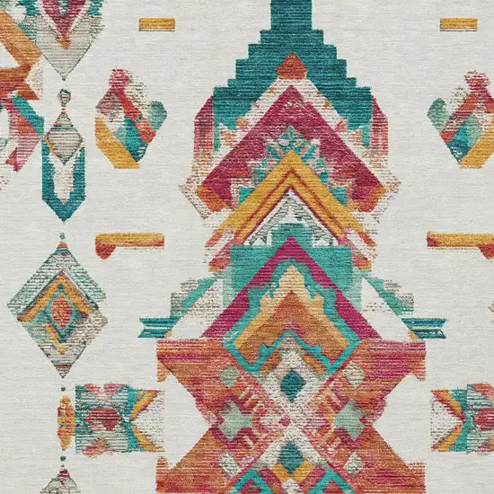 Ivory And Coral Tribal Washable Indoor Outdoor Area Rug Photo 5