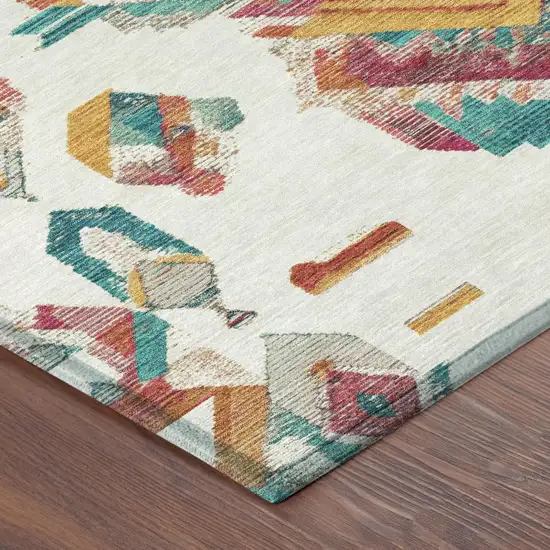 Ivory And Coral Tribal Washable Indoor Outdoor Area Rug Photo 7