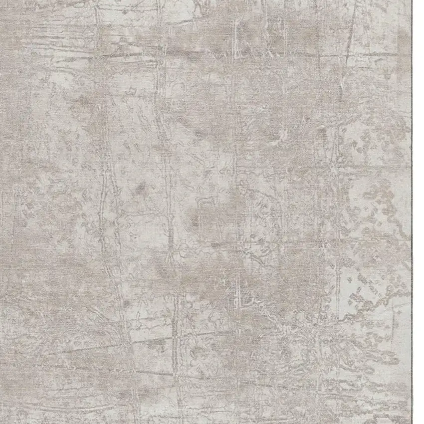 Ivory And Cream Abstract Washable Area Rug With UV Protection Photo 3