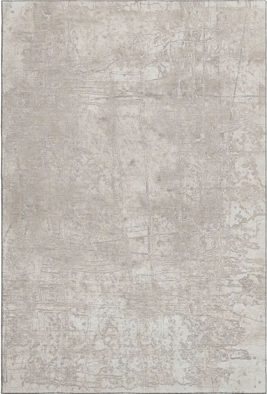 Ivory And Cream Abstract Washable Area Rug With UV Protection Photo 1