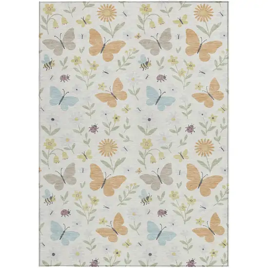 Ivory And Cream Abstract Washable Indoor Outdoor Area Rug Photo 3
