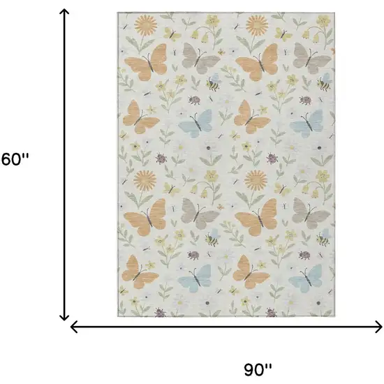 Ivory And Cream Abstract Washable Indoor Outdoor Area Rug Photo 5