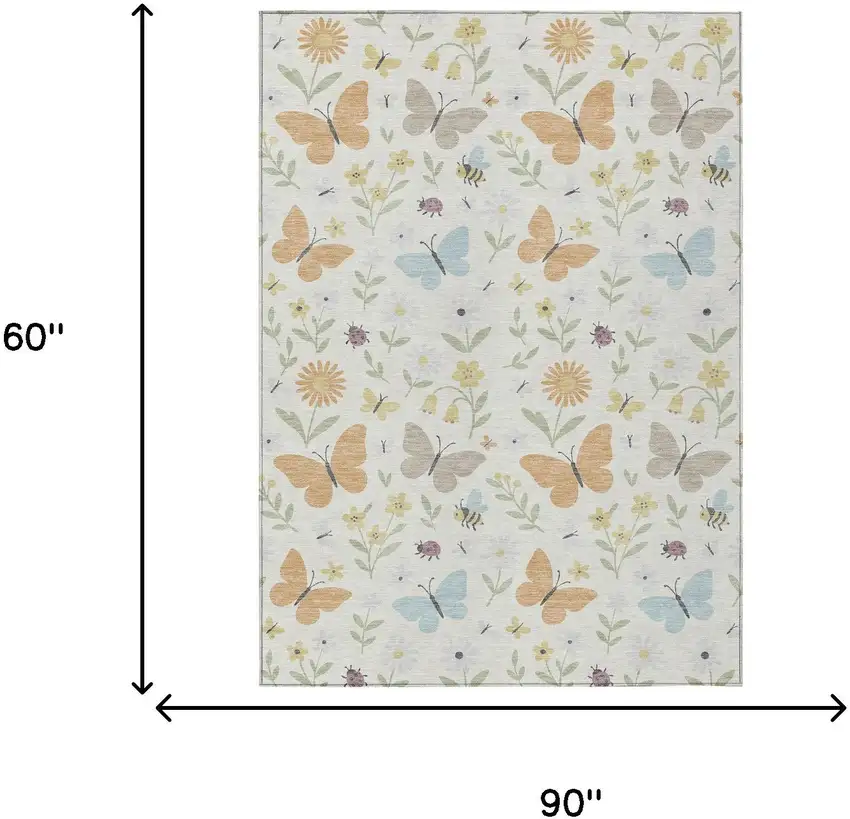 Ivory And Cream Abstract Washable Indoor Outdoor Area Rug Photo 5