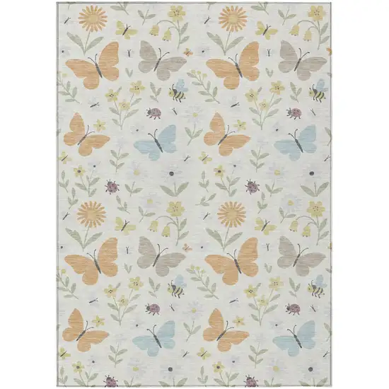 Ivory And Cream Abstract Washable Indoor Outdoor Area Rug Photo 2