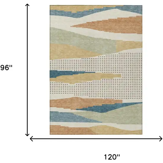 Ivory And Cream Abstract Washable Indoor Outdoor Area Rug Photo 5