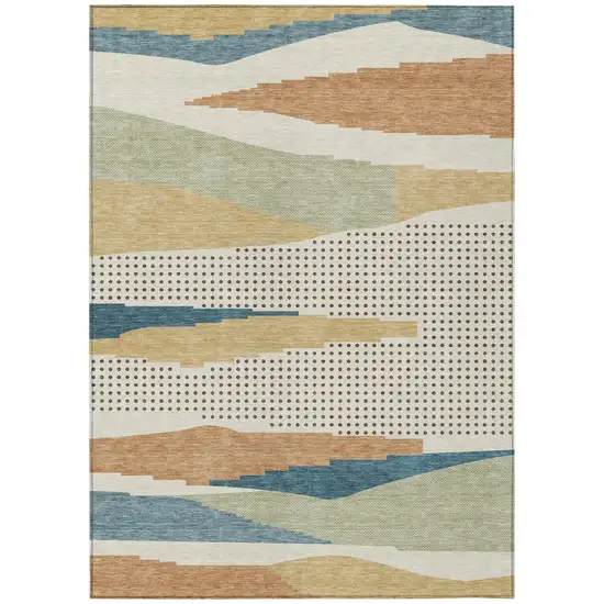 Ivory And Cream Abstract Washable Indoor Outdoor Area Rug Photo 2