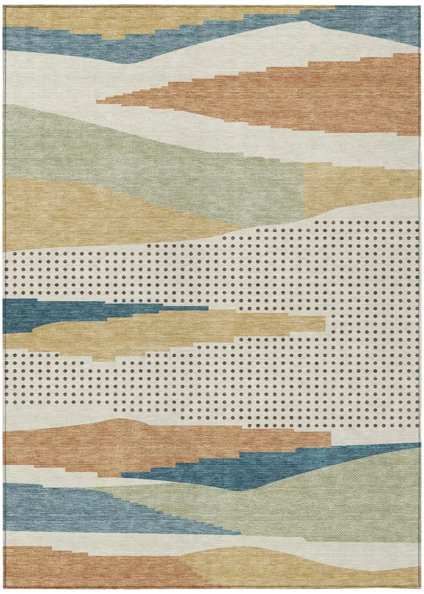 Ivory And Cream Abstract Washable Indoor Outdoor Area Rug Photo 2
