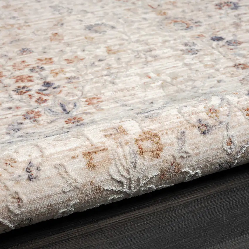 Ivory And Cream Floral Square Rug Photo 6