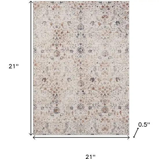 Ivory And Cream Floral Square Rug Photo 3