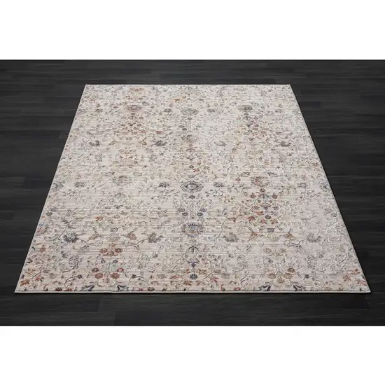 Ivory And Cream Floral Square Rug Photo 4
