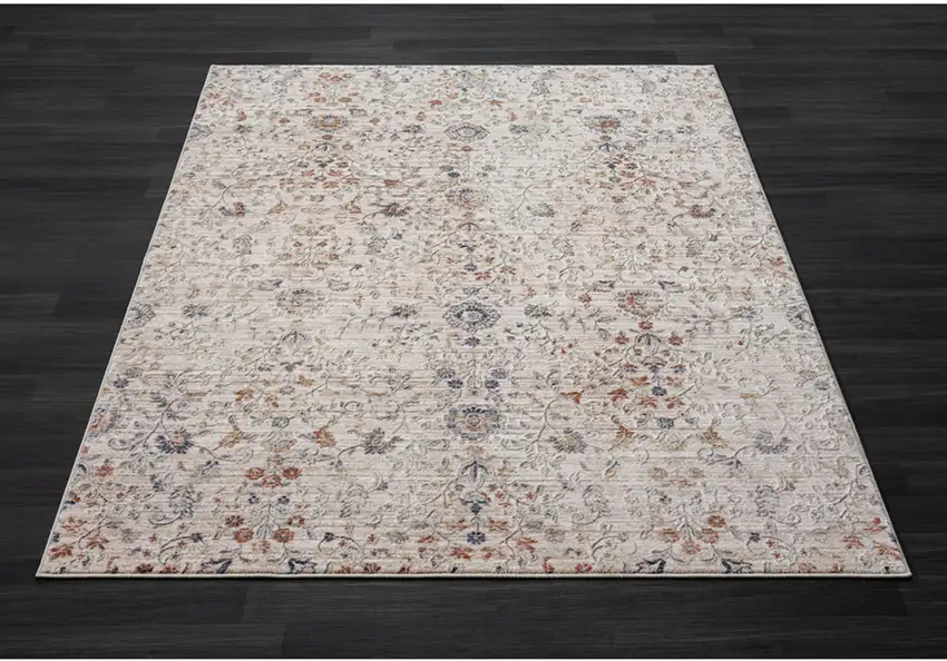 Ivory And Cream Floral Square Rug Photo 4