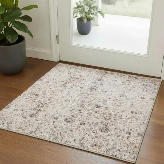 Ivory And Cream Floral Square Rug Photo 1