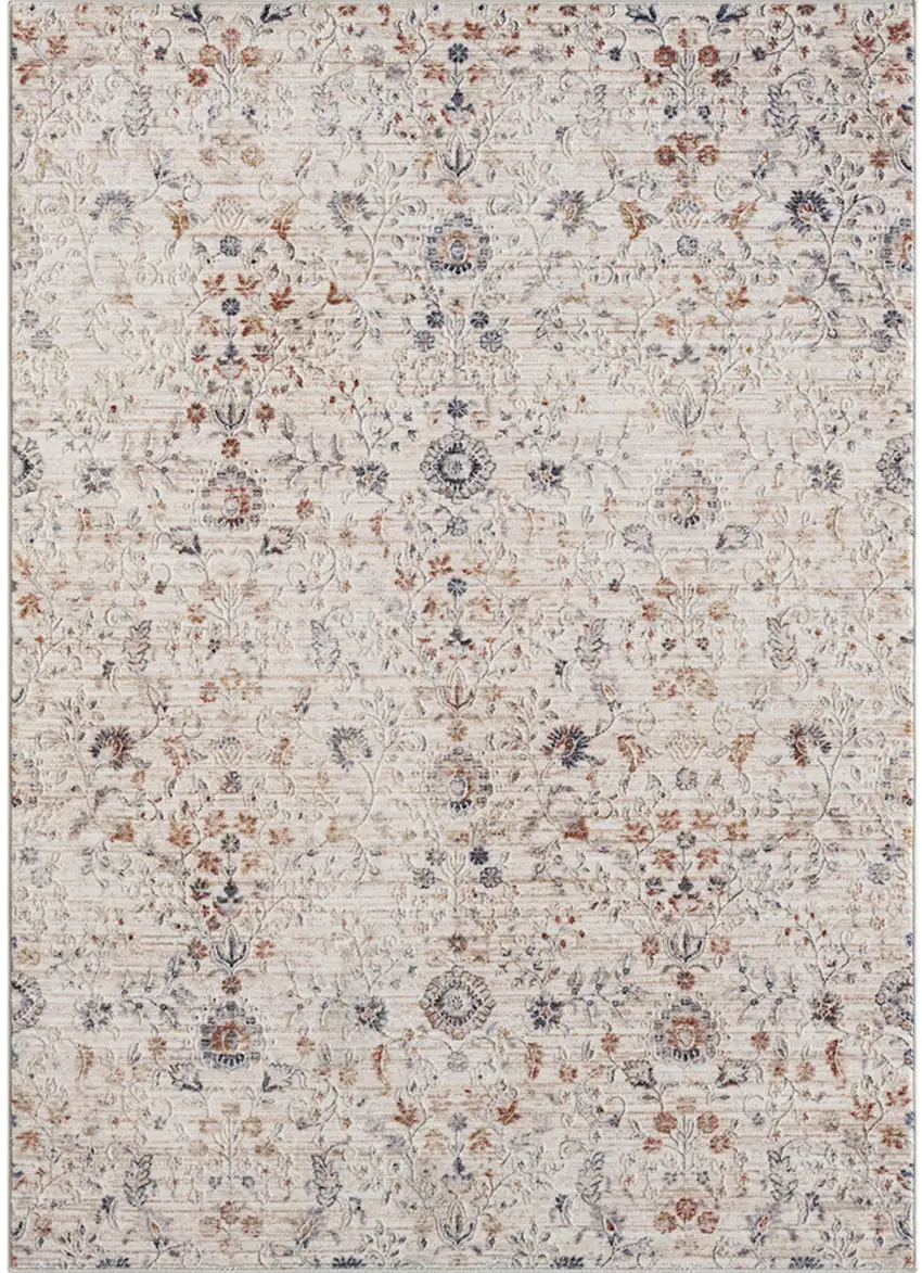 Ivory And Cream Floral Square Rug Photo 2