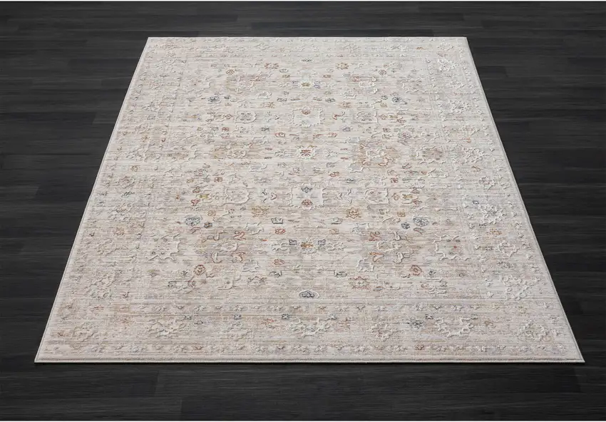 Ivory And Cream Floral Square Rug Photo 7