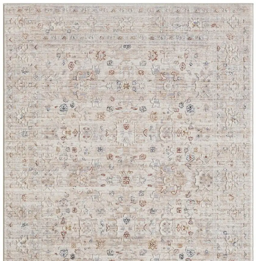 Ivory And Cream Floral Square Rug Photo 5