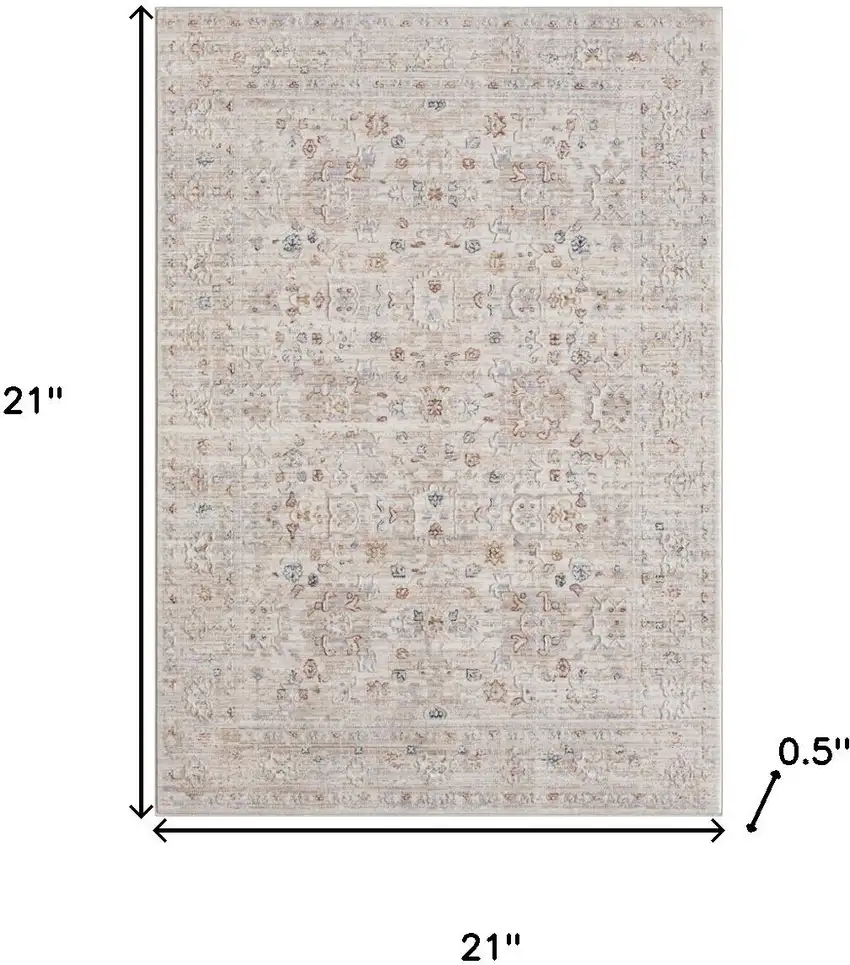 Ivory And Cream Floral Square Rug Photo 3