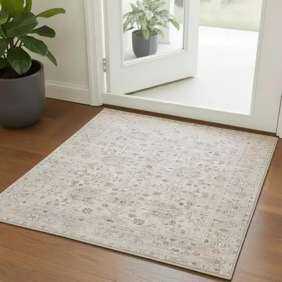 Ivory And Cream Floral Square Rug Photo 1