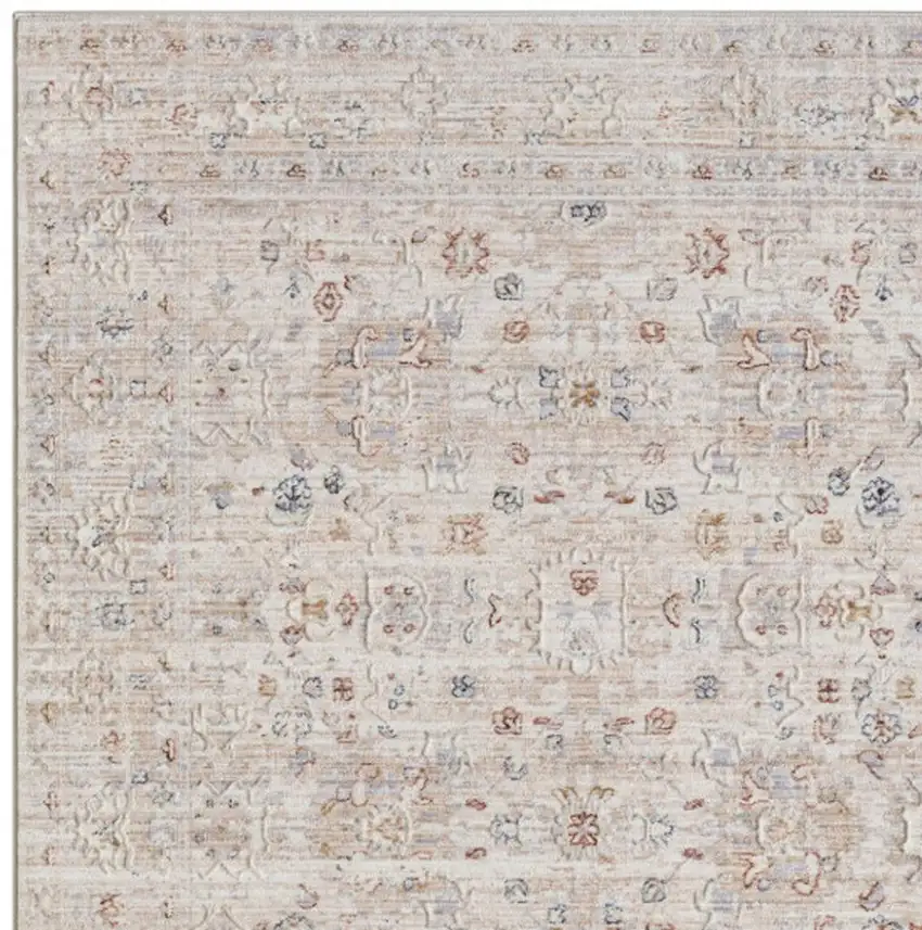 Ivory And Cream Floral Square Rug Photo 4