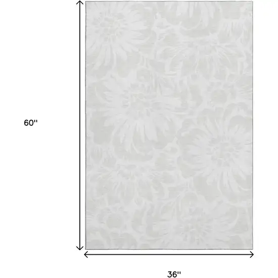 Ivory And Cream Floral Washable Area Rug With UV Protection Photo 3