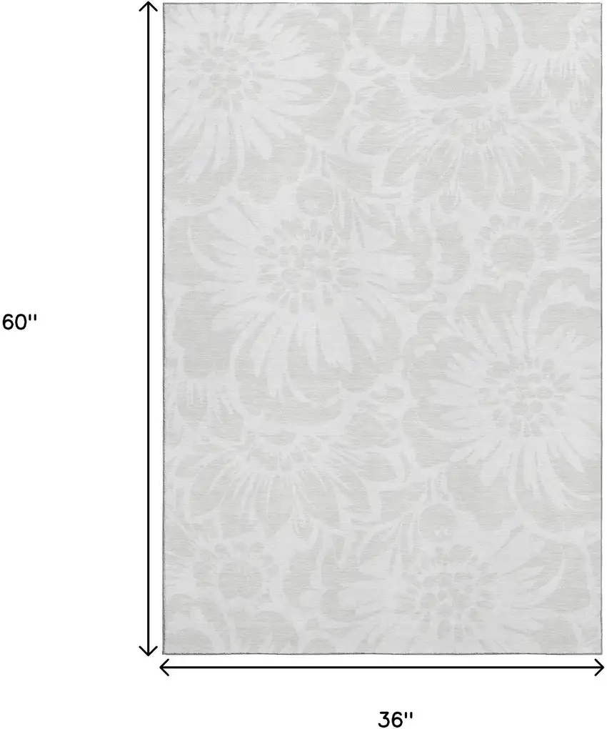 Ivory And Cream Floral Washable Area Rug With UV Protection Photo 3