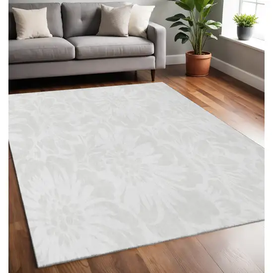 Ivory And Cream Floral Washable Area Rug With UV Protection Photo 2