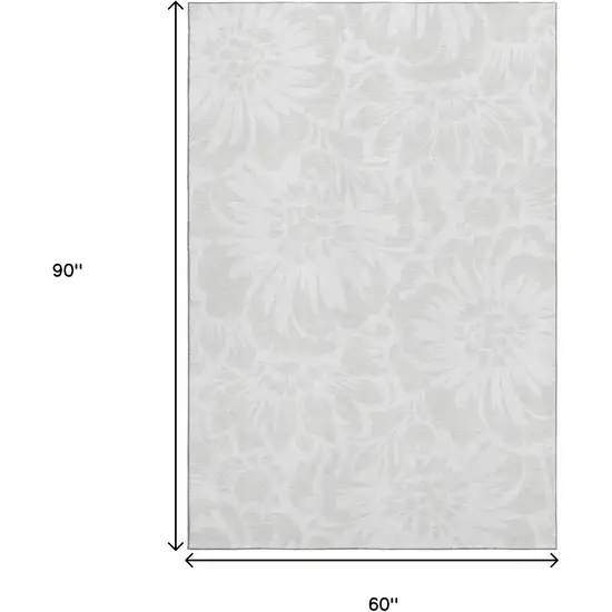 Ivory And Cream Floral Washable Area Rug With UV Protection Photo 3