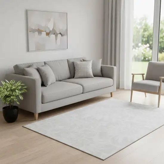 Ivory And Cream Floral Washable Area Rug With UV Protection Photo 1