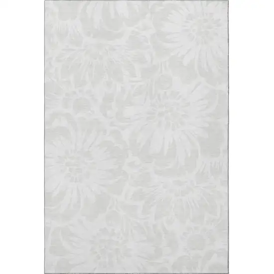 Ivory And Cream Floral Washable Area Rug With UV Protection Photo 4