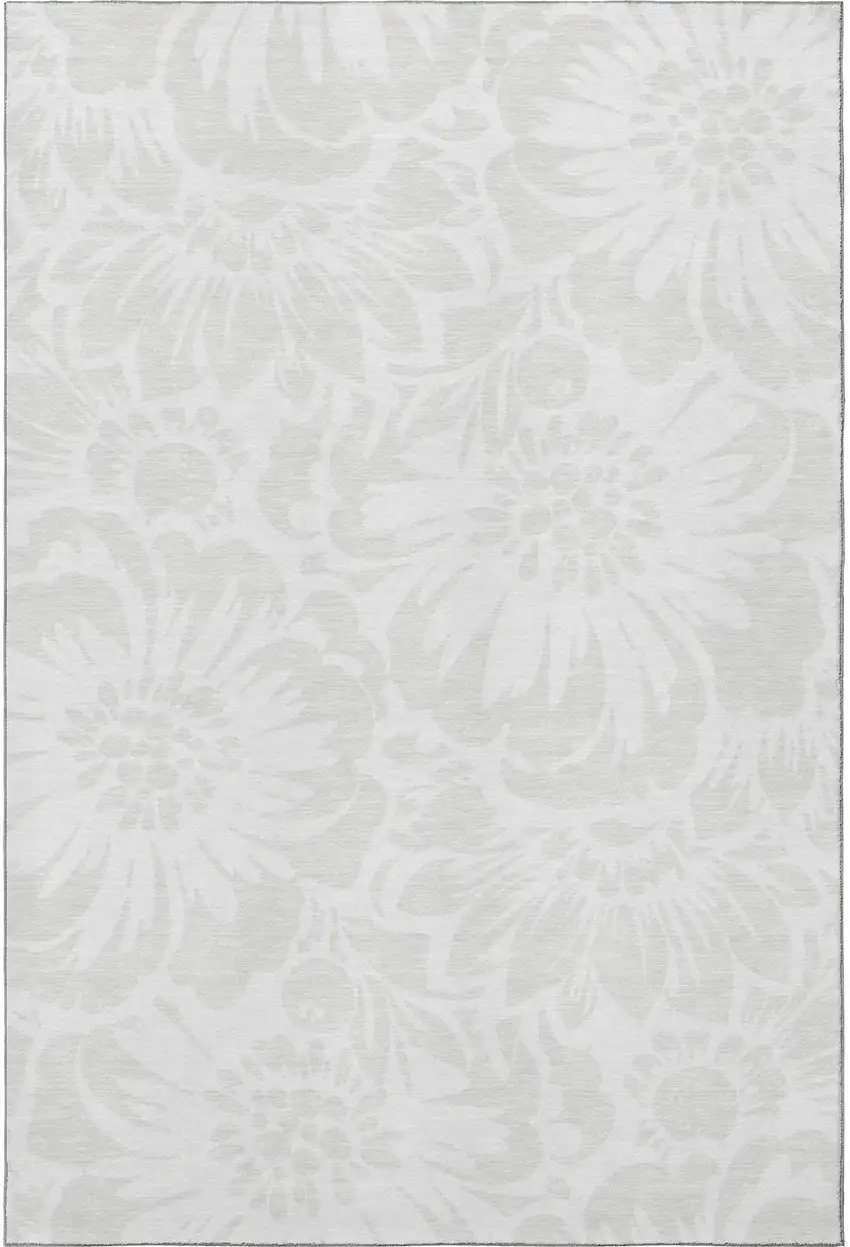 Ivory And Cream Floral Washable Area Rug With UV Protection Photo 4