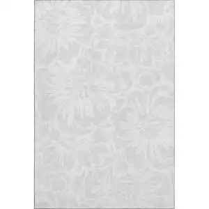 Photo of Ivory And Cream Floral Washable Area Rug With UV Protection