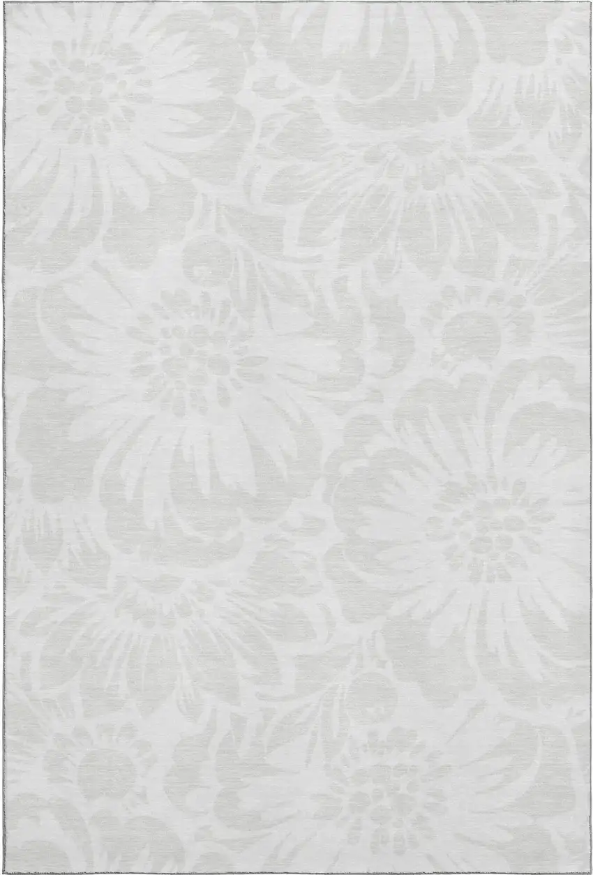 Ivory And Cream Floral Washable Area Rug With UV Protection Photo 1
