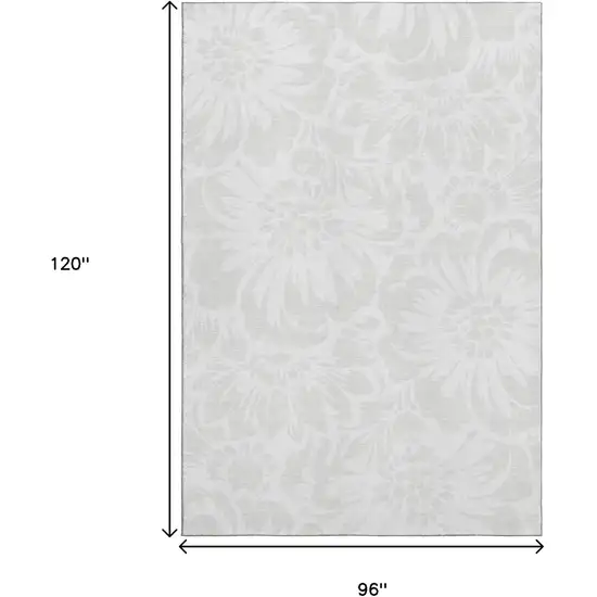 Ivory And Cream Floral Washable Area Rug With UV Protection Photo 3