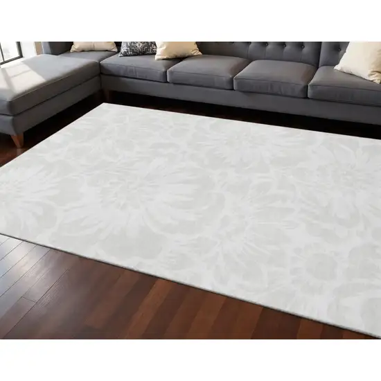 Ivory And Cream Floral Washable Area Rug With UV Protection Photo 2