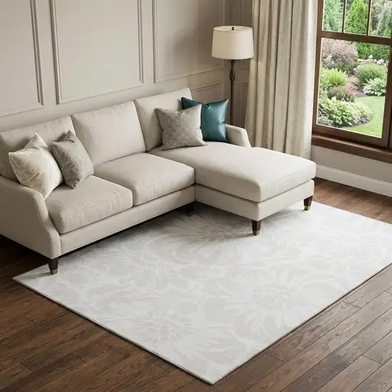 Ivory And Cream Floral Washable Area Rug With UV Protection Photo 1