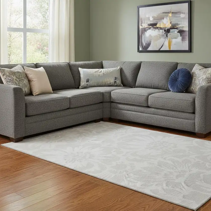 Ivory And Cream Floral Washable Area Rug With UV Protection Photo 1