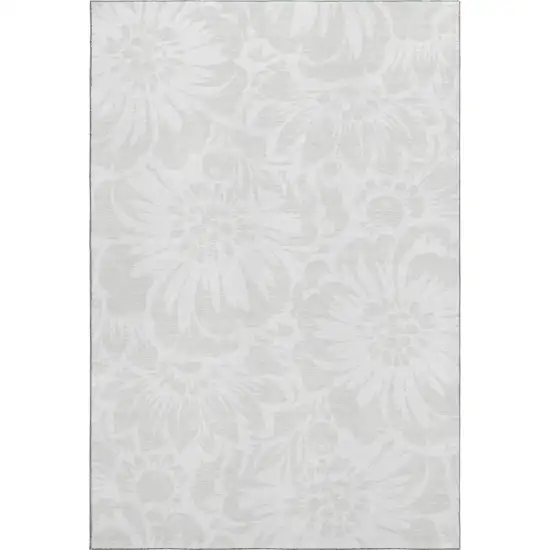 Ivory And Cream Floral Washable Area Rug With UV Protection Photo 1