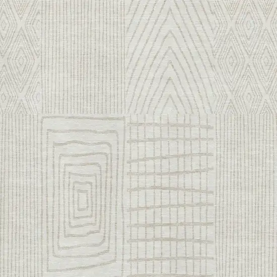 Ivory And Cream Geometric Washable Area Rug With UV Protection Photo 3