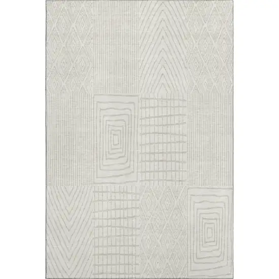 Ivory And Cream Geometric Washable Area Rug With UV Protection Photo 3