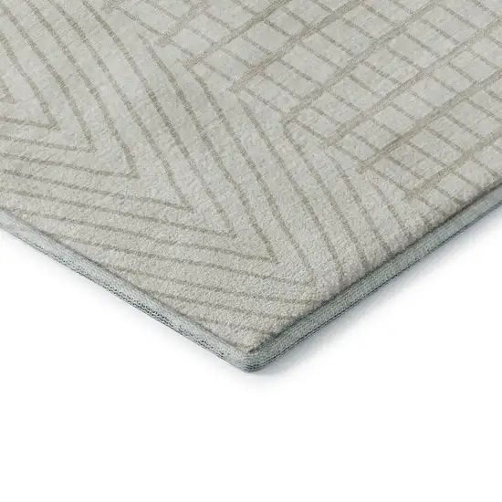 Ivory And Cream Geometric Washable Area Rug With UV Protection Photo 5