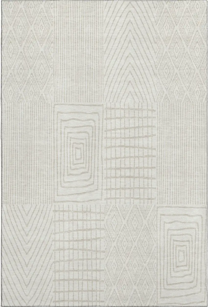 Ivory And Cream Geometric Washable Area Rug With UV Protection Photo 3