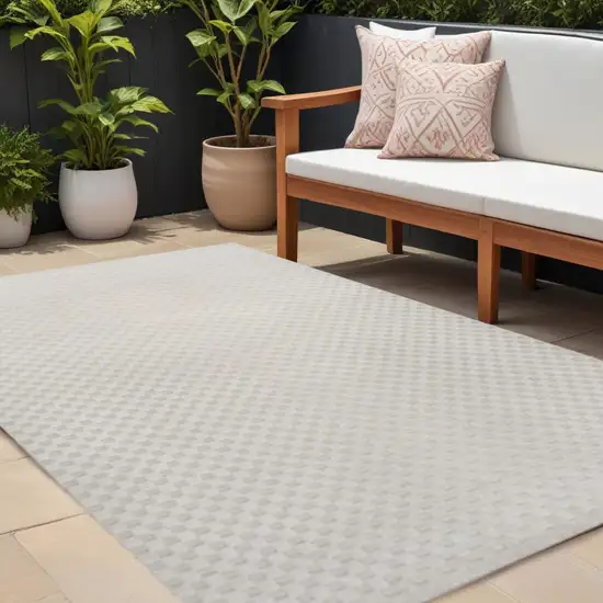 Ivory And Cream Plaid Indoor Outdoor Area Rug Photo 1
