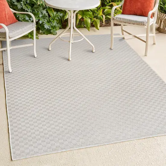 Ivory And Cream Plaid Indoor Outdoor Area Rug Photo 9