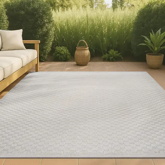Ivory And Cream Plaid Indoor Outdoor Area Rug Photo 4