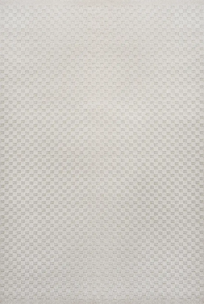 Ivory And Cream Plaid Indoor Outdoor Area Rug Photo 1