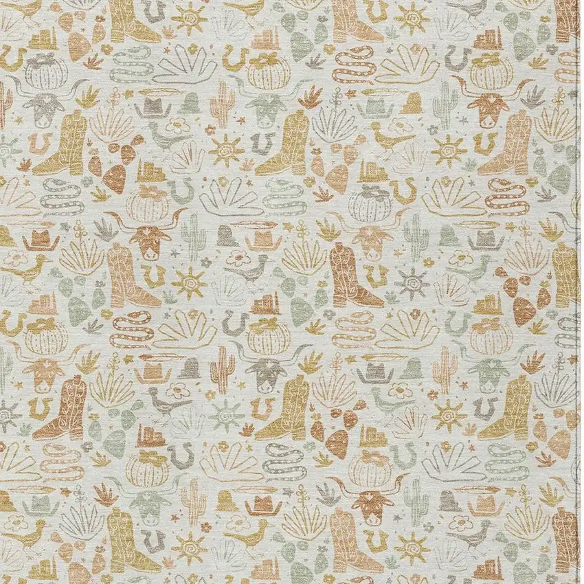 Ivory And Cream Stars Washable Indoor Outdoor Area Rug Photo 2