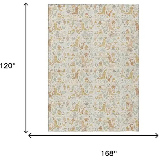 Ivory And Cream Stars Washable Indoor Outdoor Area Rug Photo 6