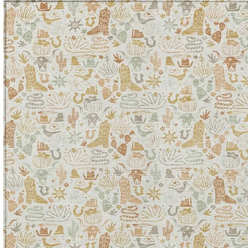 Ivory And Cream Stars Washable Indoor Outdoor Area Rug Photo 2