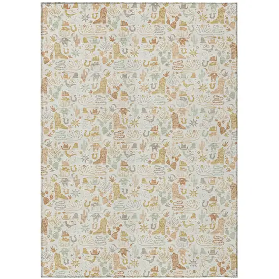 Ivory And Cream Stars Washable Indoor Outdoor Area Rug Photo 1