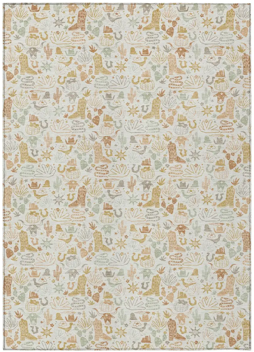 Ivory And Cream Stars Washable Indoor Outdoor Area Rug Photo 1